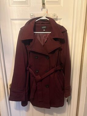 Jones New York Women's Wine Double-Breasted Pea Coat with Belt